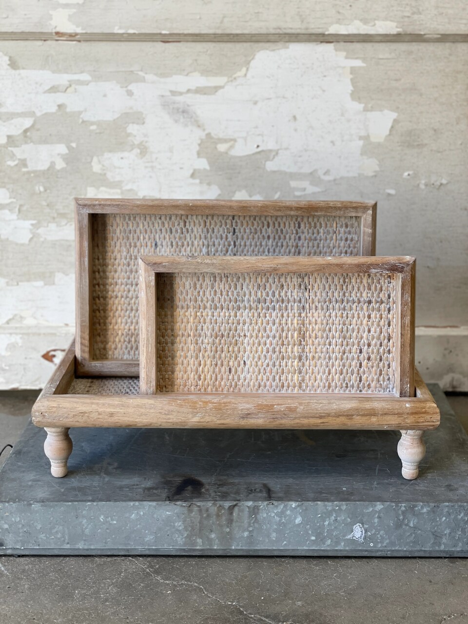 Rattan Weave Tray Stand Riser - Rustic Wooden Trays - Holiday Tree - Final sale / Non-returnable and Non-refundable